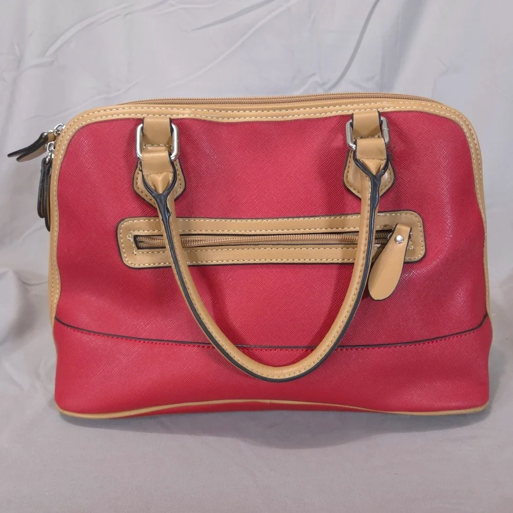 Giani Bernini Dome Satchel Crossbody Bag Red Faux Leather Adjustable Strap
